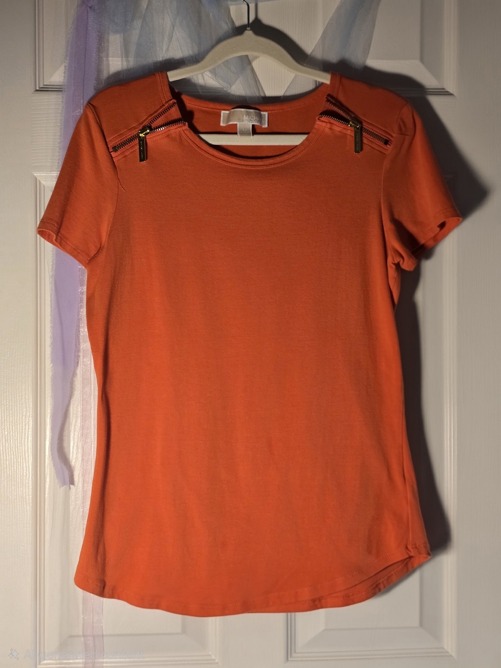 MICHAEL Michael Kors Orange Short-Sleeve Zip-Shoulder Top